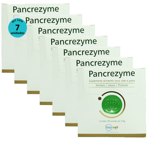 Pancrezyme Suplemento Para Cães e Gatos Com 30 Sachê de 2,8g Kit C/ 7 Caixas